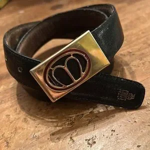 Vintage 80s Mark Cross Black Leather Belt with Gold Chain Buckle Mark Cross | Accessories | Rare Vintage Mark Cross Gold  main image 3